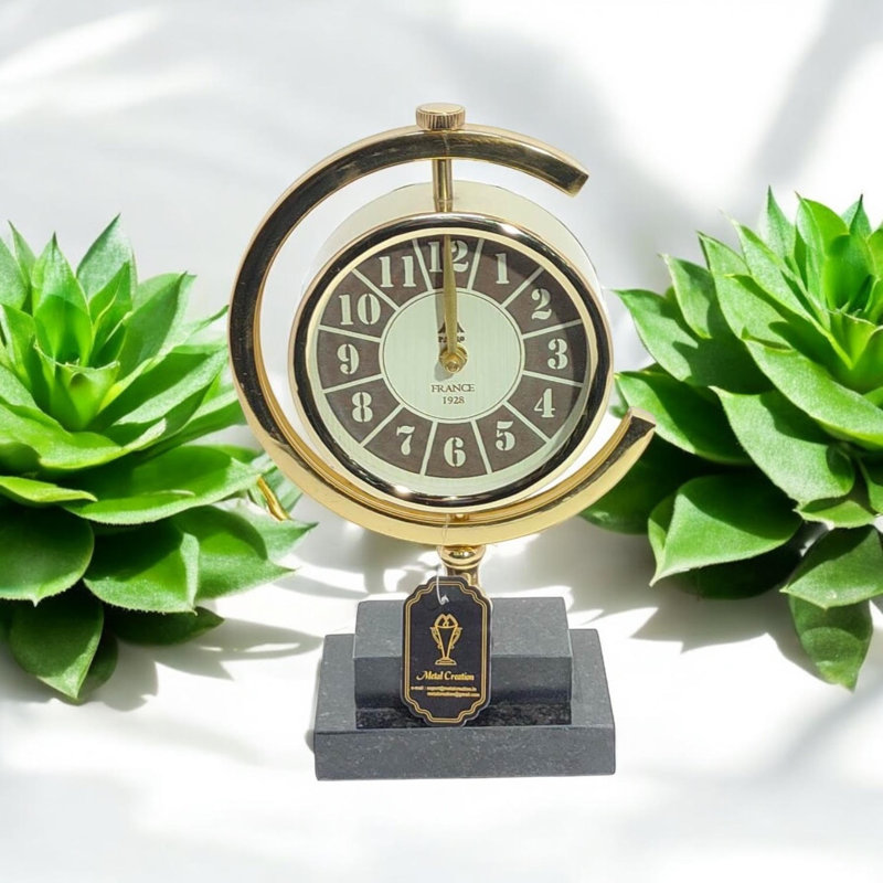 Traditional Numerical Metal Quartz Movement / Crystal Tabletop Clock Gold