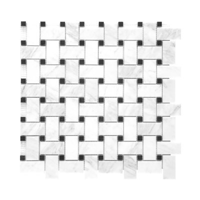 Carreau de mosaïque en marbre poli blanc et noir Carrara