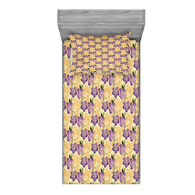 Ensemble de draps à motif floral, Ensemble de draps pour lit simple TG avec drap-hou