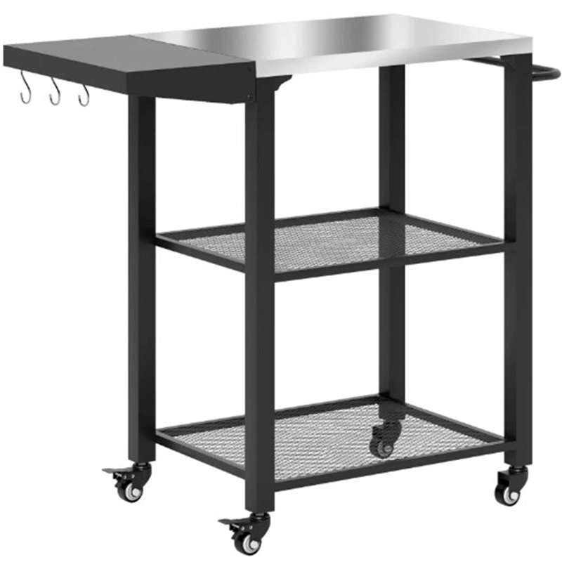 Support de four supérieur en acier inoxydable avec table d'appoint pliable, table de chariot d'extérieur à trois tablettes avec crochets
