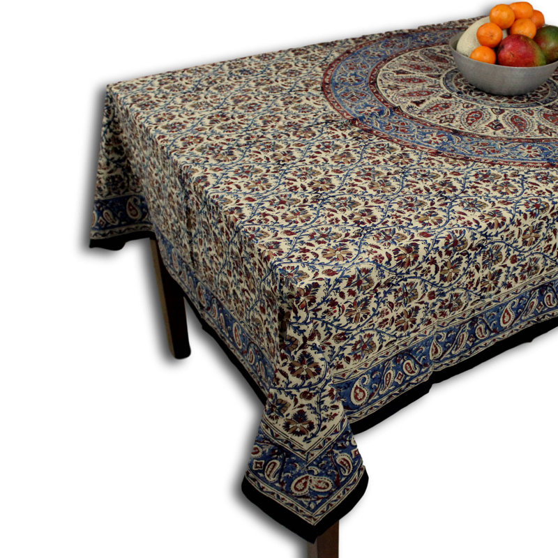Block Print Paisley Floral Tablecloth Collection, 90" L x 60" W