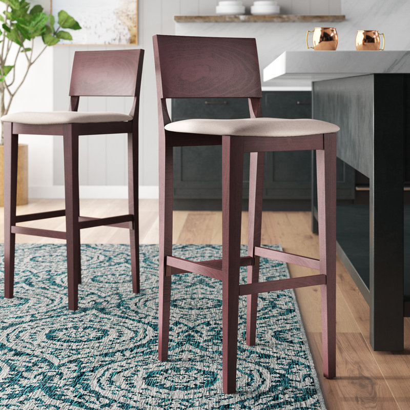 Ahreanna Upholstered Counter Stool with Solid Wood Frame, Walnut/Beige