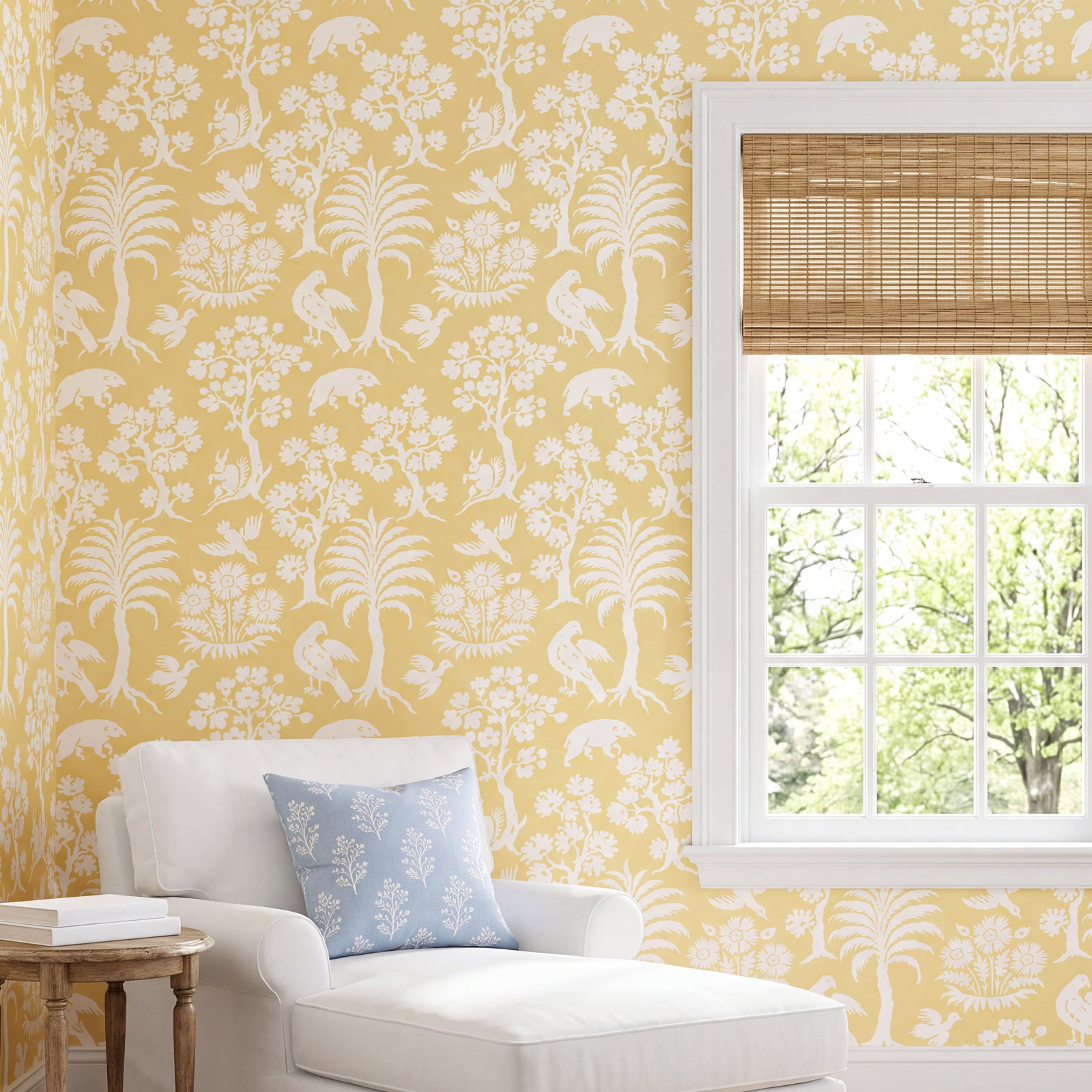 Palm Damask Wallpaper Double Roll, Sunlight