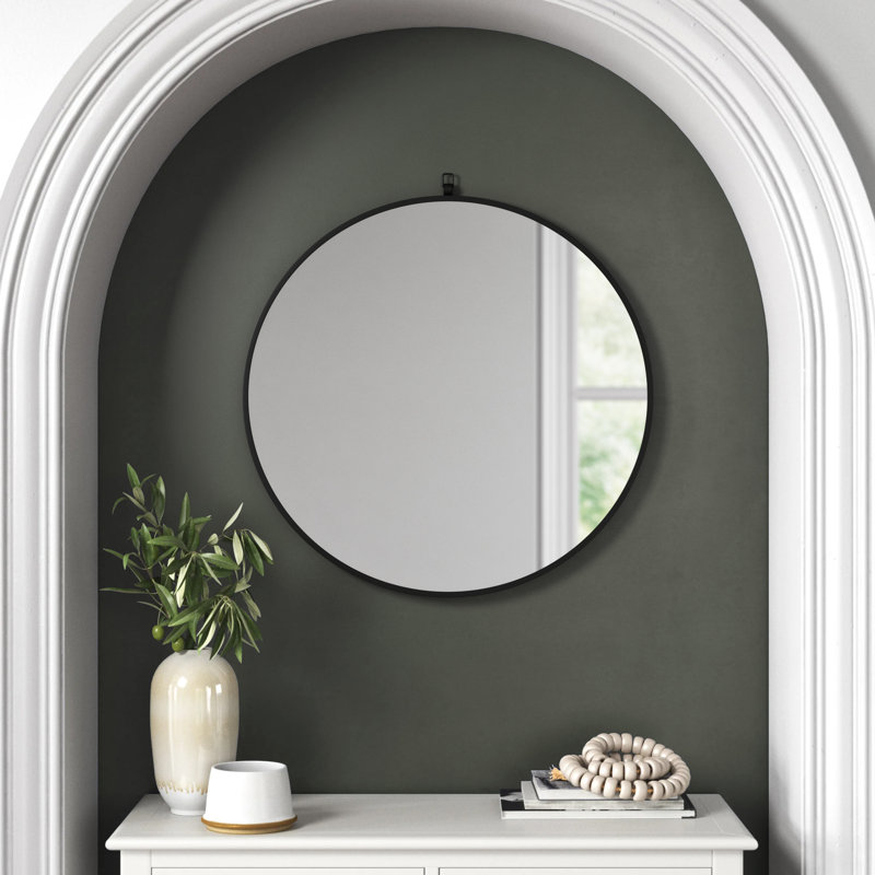 Cassie Metal/Manufactured Wood Round Wall Mirror, 24" x 24", Black