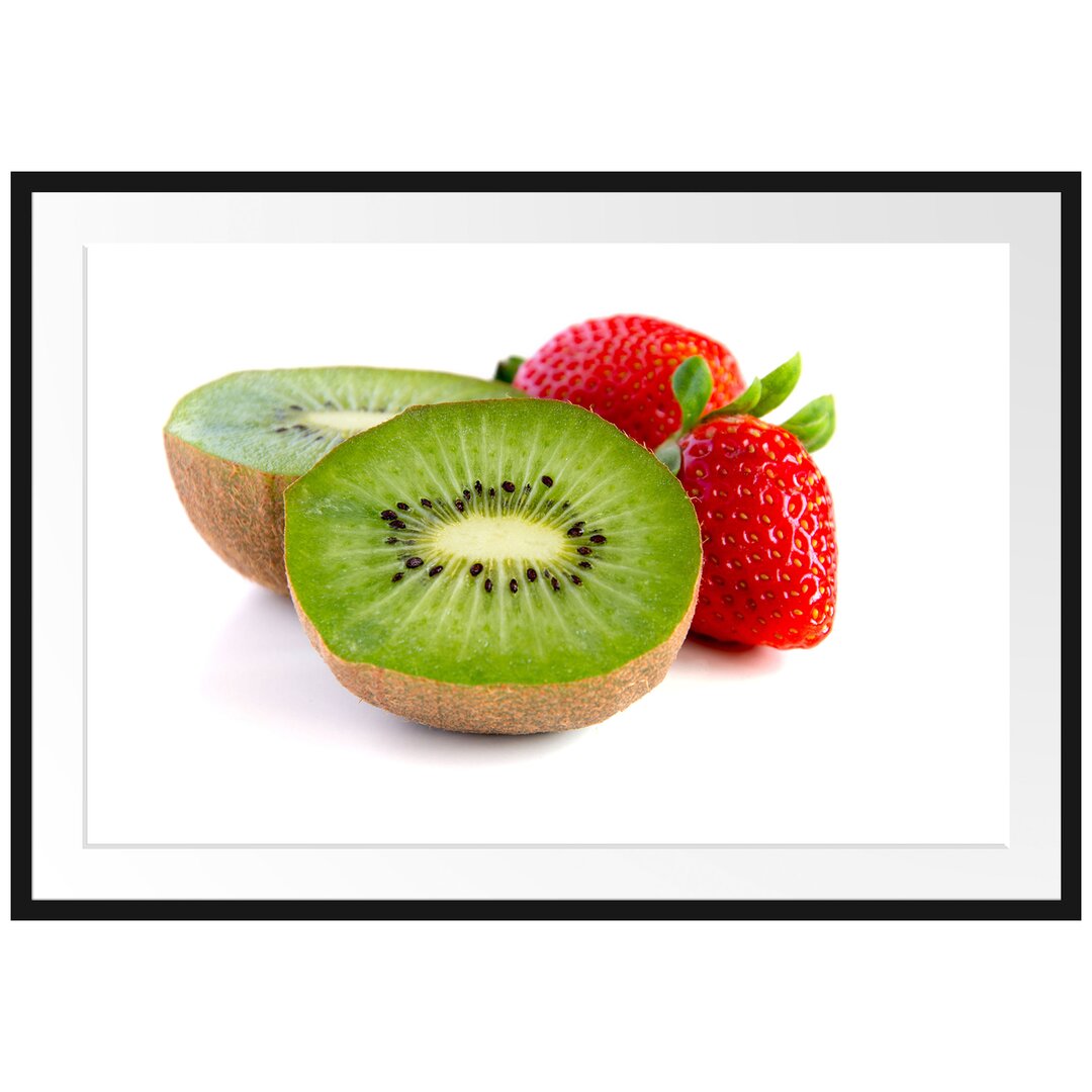 Gerahmtes Poster Kiwi und Erdbeeren