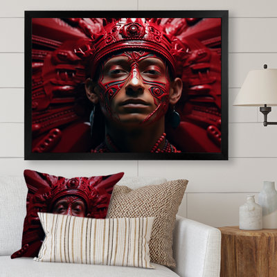 Rouge et noir, portrait de Guerrier aztèque I - impressions sur toile d'Afrique