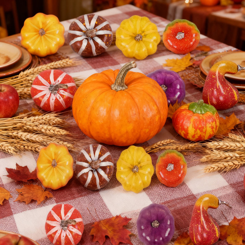 16 mini-citrouilles artificielles de 2,4 pouces, fausse petite récolte d'automne, citrouille, simulant un légume pour la fête de cuisine à domicile, décoration de l'Action de grâce (multicolore)