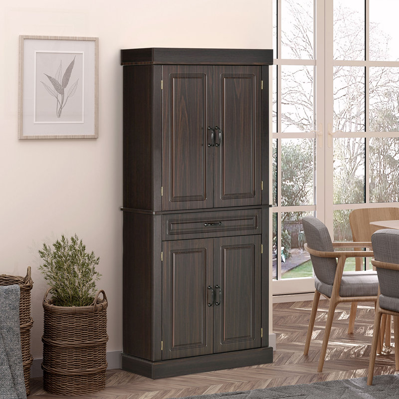 Garde-manger autoportant de 71 pouces avec 4 portes et armoire, Café