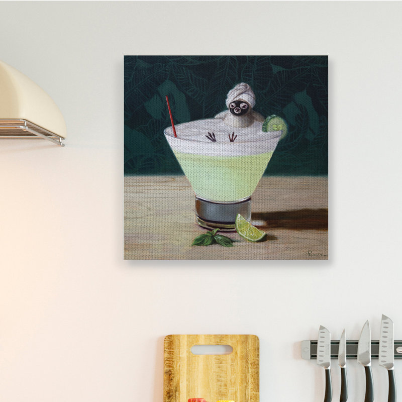«Bird Bathing in Cucumber Martini» par Lucia Heffernan - impression, Toile tendue, H 30 po x l 30 po x P 1,5 po