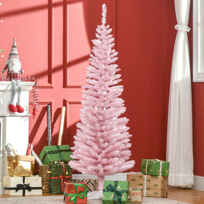 5' Artificial Pencil Christmas Tree, Slim Xmas Tree with 294 Realistic Branch Tips and Plastic Stand