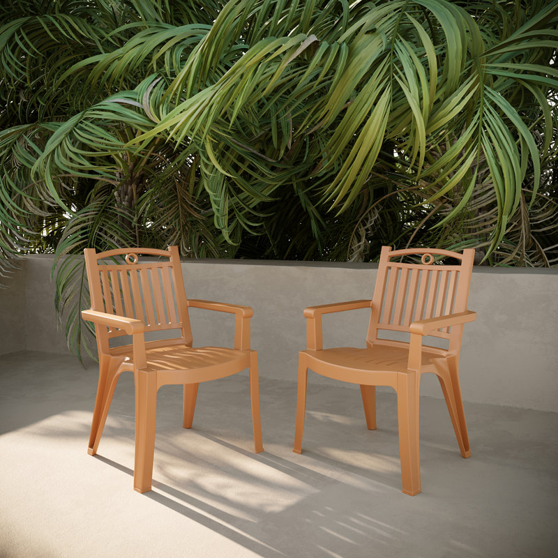 Kiayla Premium All-Weather Wicker Outdoor Stacking Dining Armchair, Gold