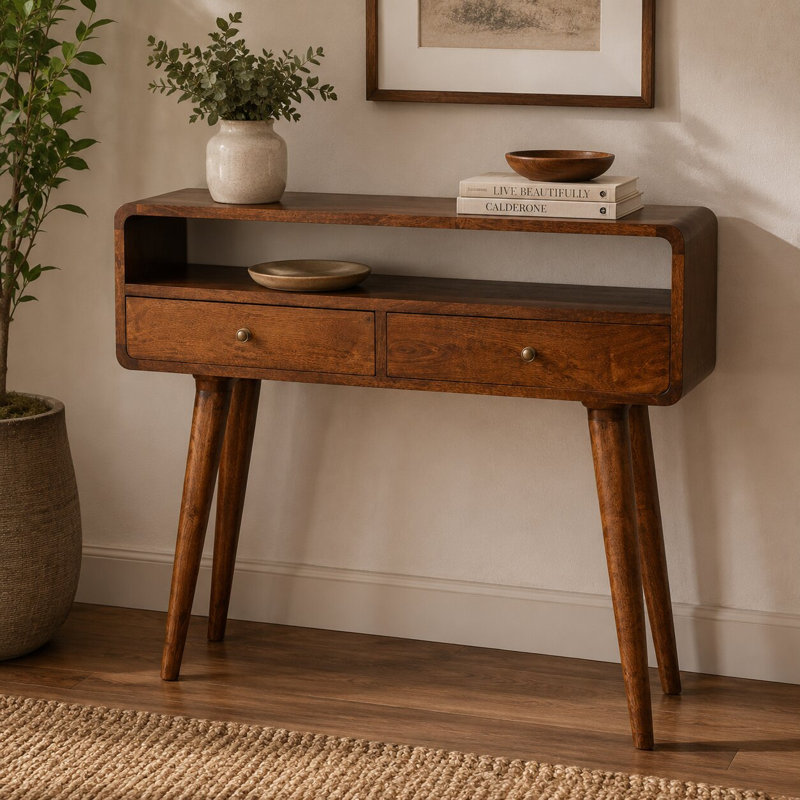 Desolina 35.43'' Solid Wood Console Table, Walnut Brown