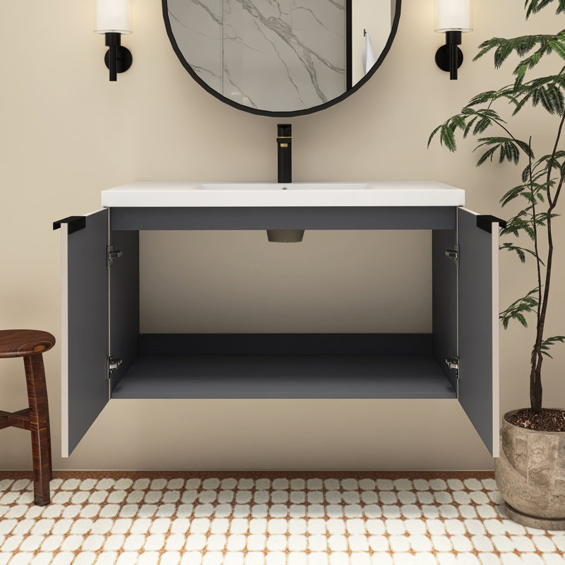 Meuble-lavabo mural 36 po avec lavabo en résine, Kaki