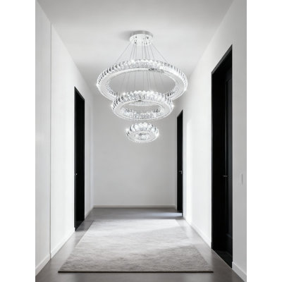 Modern 3-Ring Crystal LED Chandelier Dimmable Pendant Light With Remote Control For Dining Room Living Room Bedroom Entryway