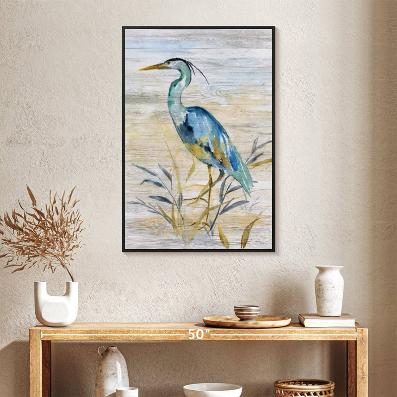 Héron bleu II, 25 po x 37 po, Cadre flottant noir