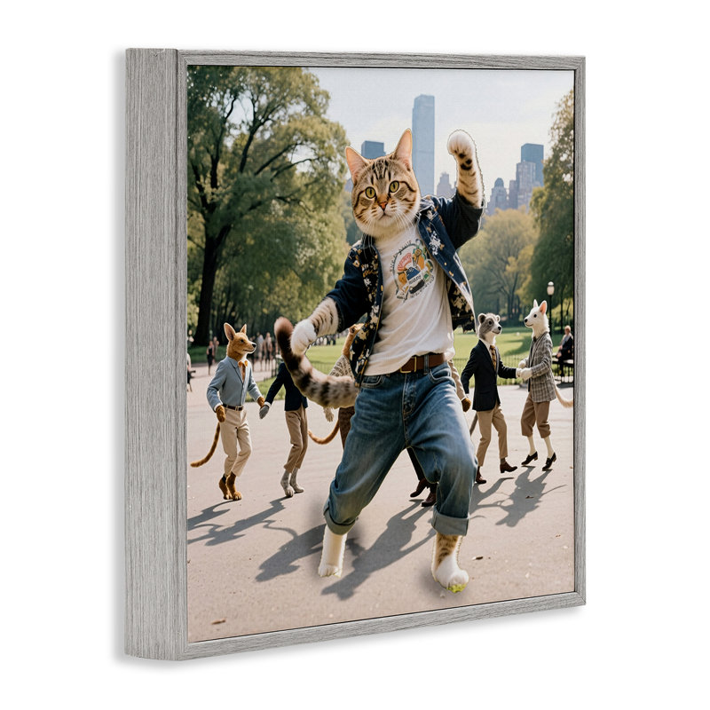 Giclée encadrée de style chat dansant dans un parc, design by CAD Designs, Giclée de ferme grise encadrée, H 12 po x l 12 po
