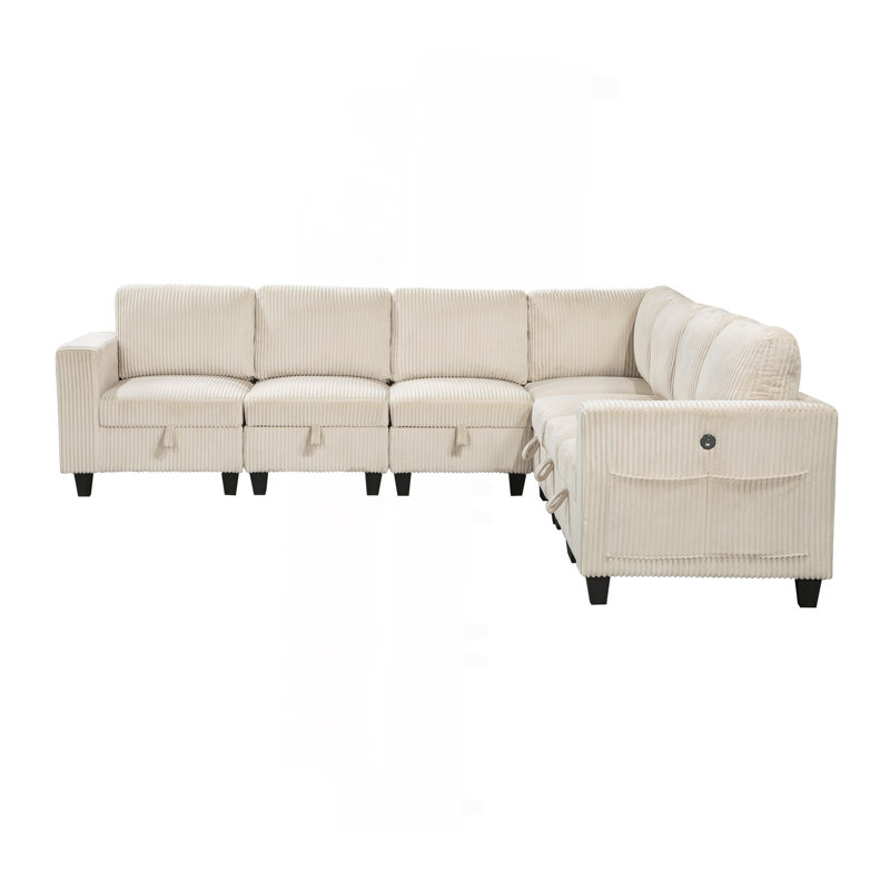 Canapé modulaire 7 pièces avec sièges de rangement 7 pièces, Velours côtelé beige