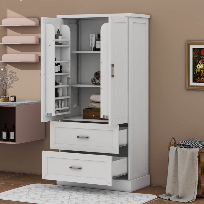 Maximisez l'espace avec une grande armoire de rangement, une tablette réglable, deux portes et tiroirs, Blanc