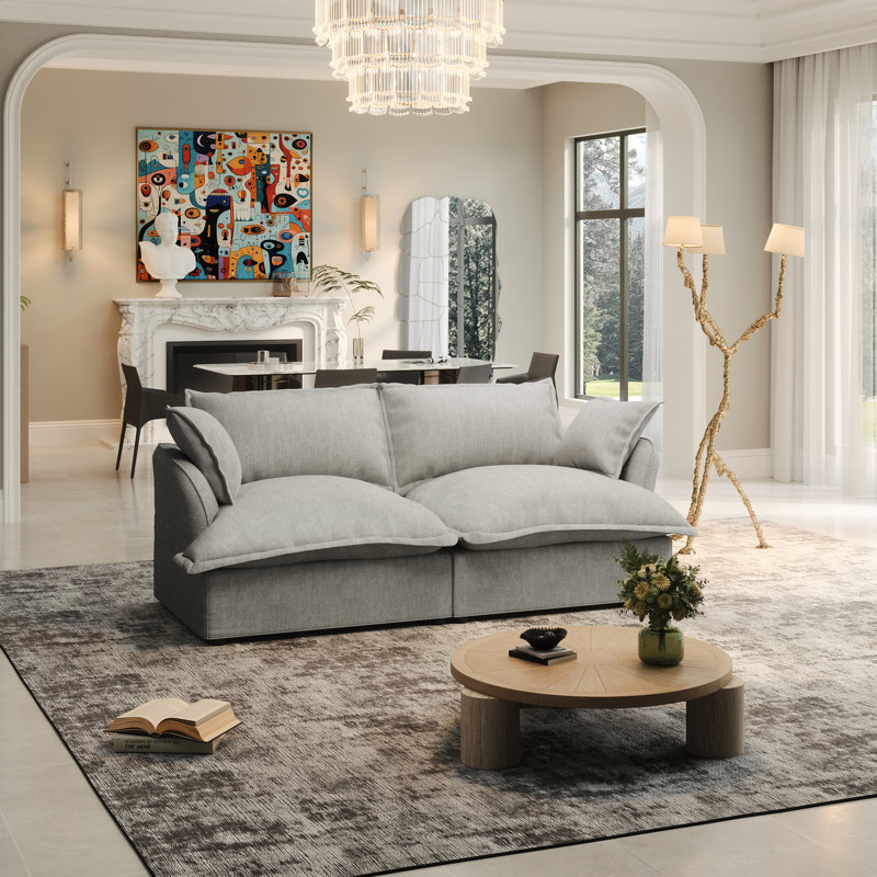 Canapé rembourré Sinue de 82 po, canapé 2 places Cloud, canapé modulaire modulaire et canapé causeuse pour salon, Gris