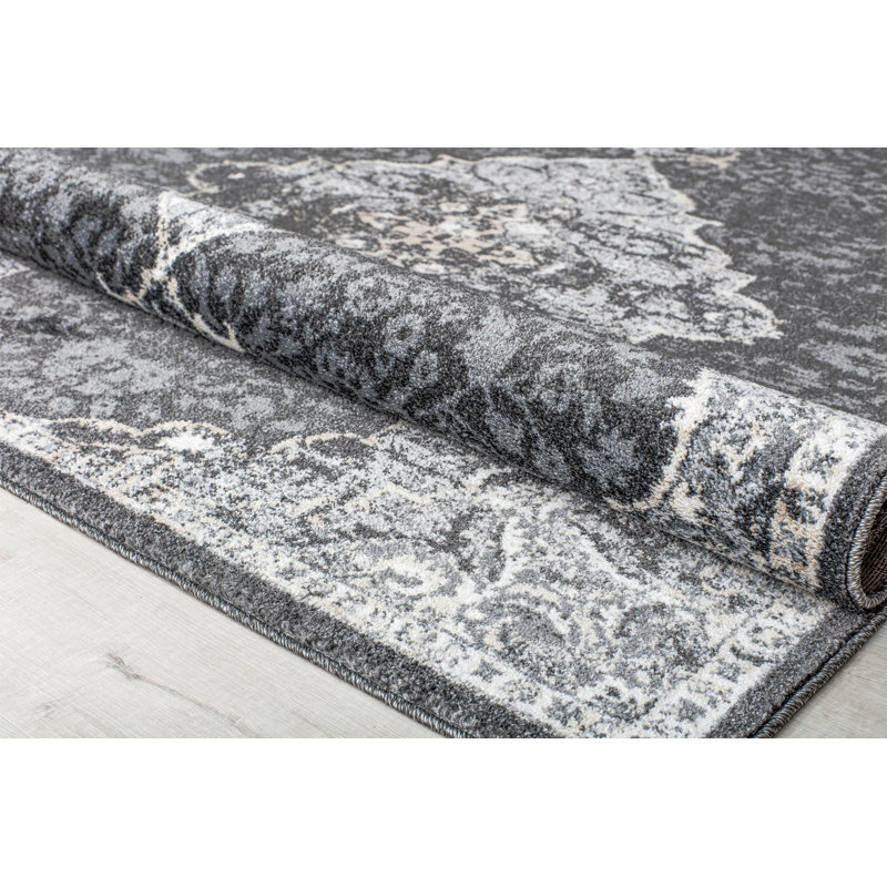 Hailey Vintage Black Velvet Petunia Area Rug, Rectangle 8' x 10'