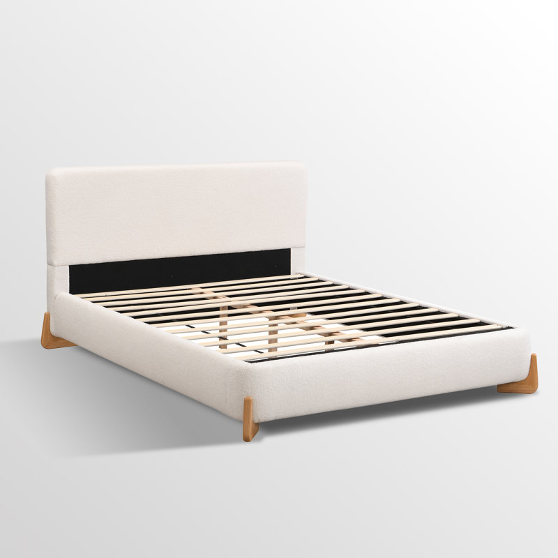 Upholstered Platform Bed Frame, Full, White/Natural