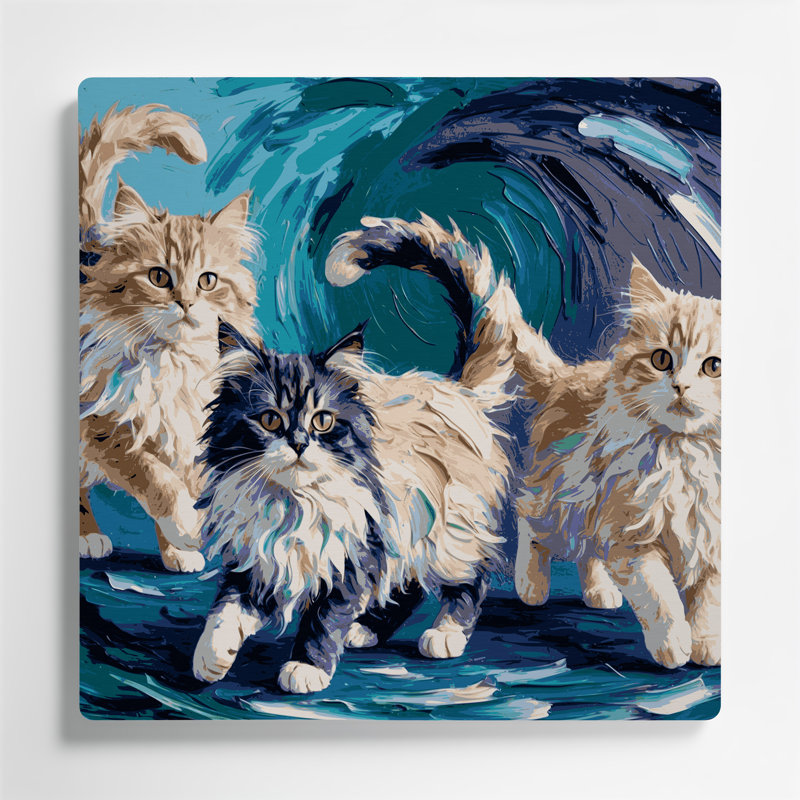 «Cats Ragamuffin», art mural en métal bleu, H 144 po x l 144 po x P 0,05 po