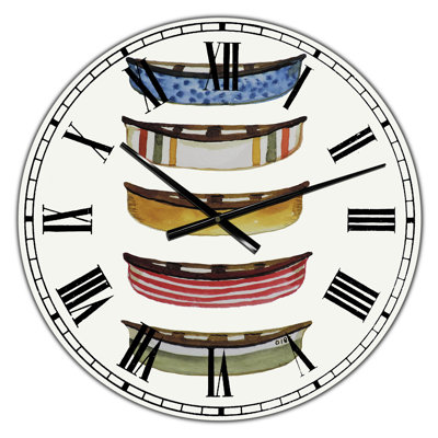 Cinq canots - Grande horloge murale Lake House