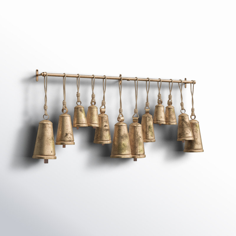 Tibetan Inspired Bell Decorative Hanging Cow Bells, Gold
