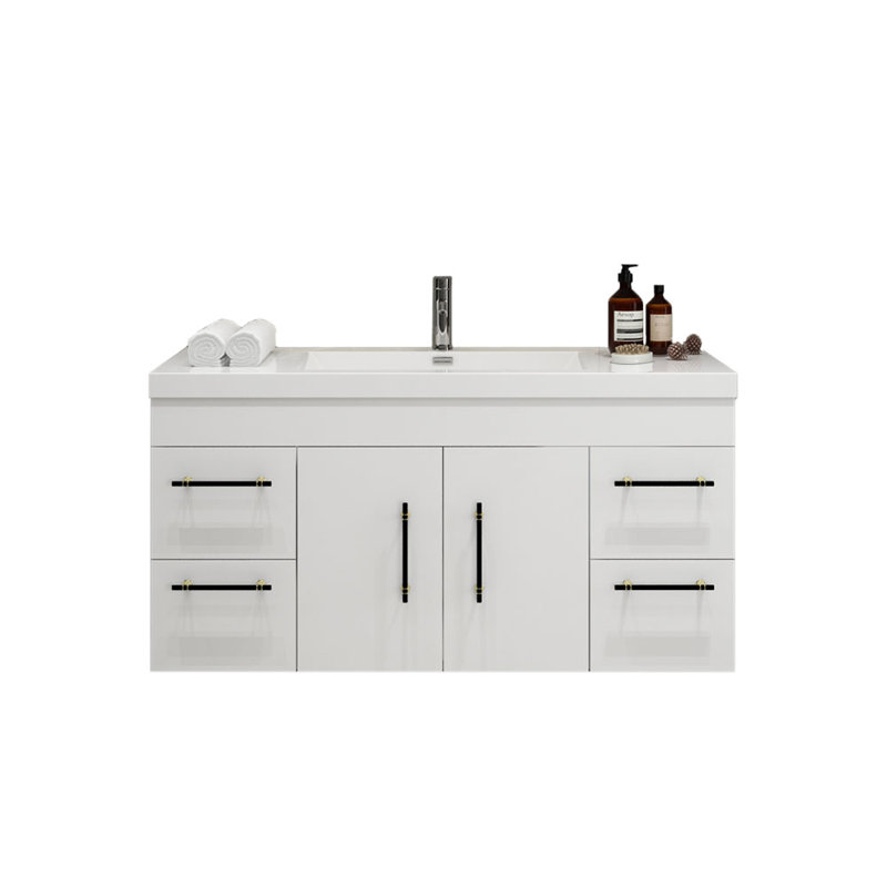 Romer 47.2'' Single Bathroom Vanity with Acrylic Top, White, Black