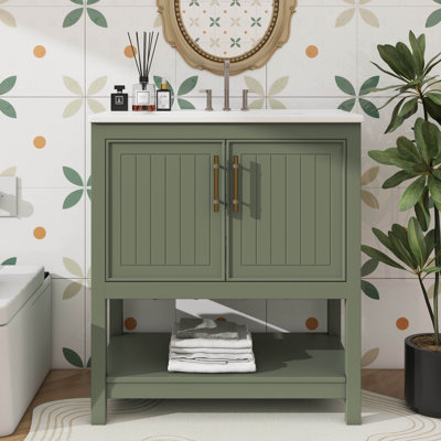 Meuble-lavabo de 30 pouces avec lavabo en céramique et rangement polyvalent