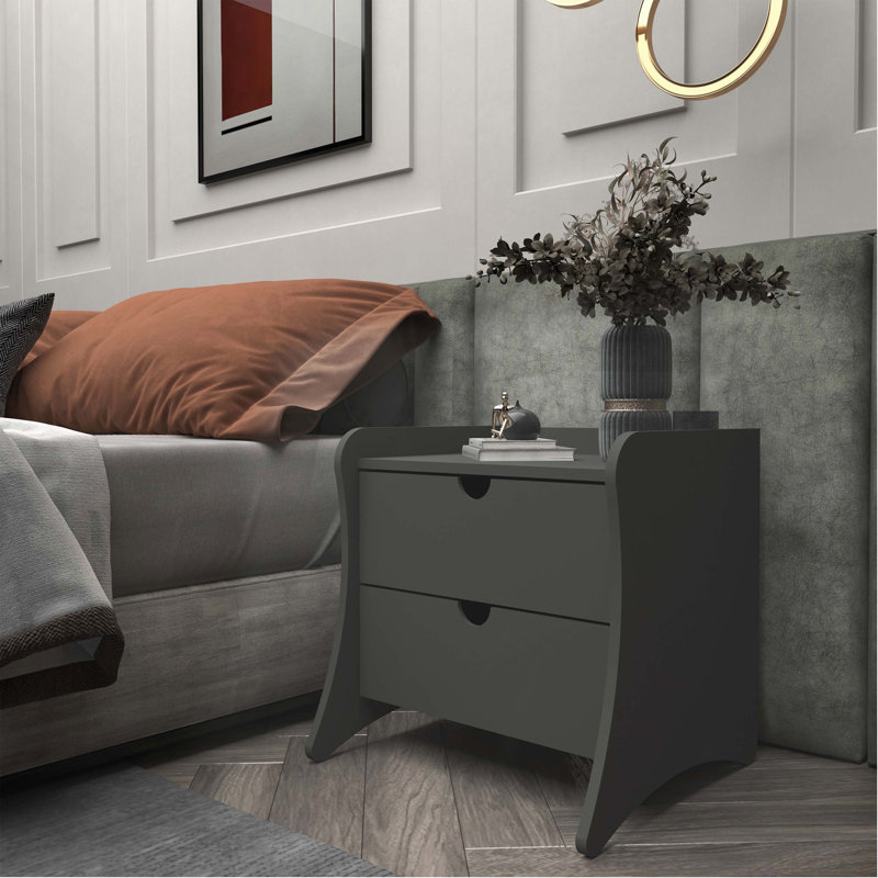 Coney 20" Nightstand In Charcoal Gray (2-Drawer), Charcoal Gray
