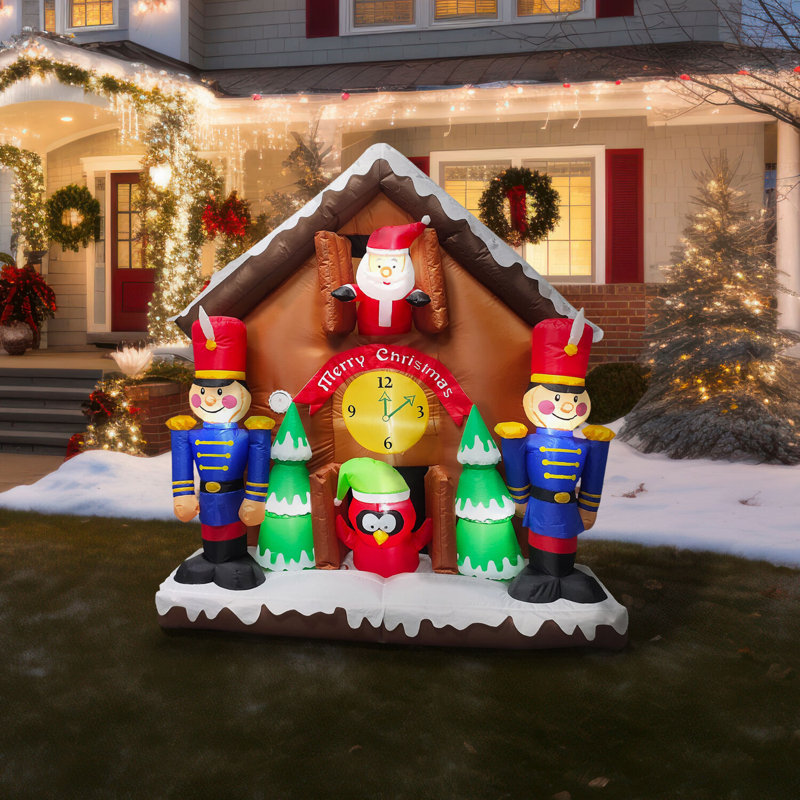 Fraser Hill Farm 6-Ft. Tall Santa Nutcracker Cuckoo Clock Blow Up Christmas Inflatable with Lights, Music