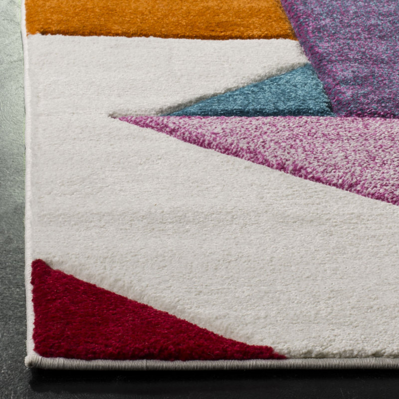 Tapis ivoire / rose à motif géométrique Severs, Rectangle 8 pi x 10 pi