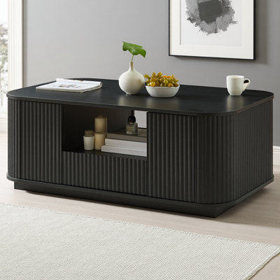 Table basse ovale de luxe moderne de 46,5 po avec contour incurvé, 2 tiroirs et 4 compartiments de rangement cachés, table centrale multifonctionnelle pour le salon et le bureau, capacité de 180 lb