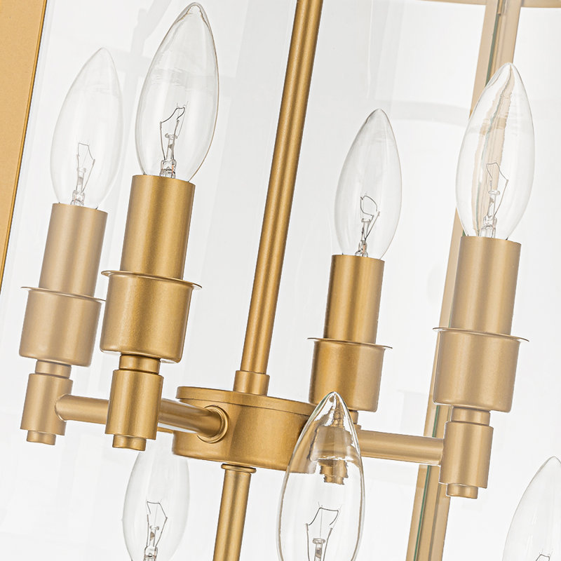 Luminaire suspendu cylindrique en verre transparent 8 lumières classique / traditionnel, Doré