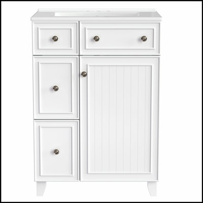 Meuble-lavabo de 24 pouces avec lavabo en céramique et 2 tiroirs, alliant style, rangement et durabilité pour les salles de bain modernes