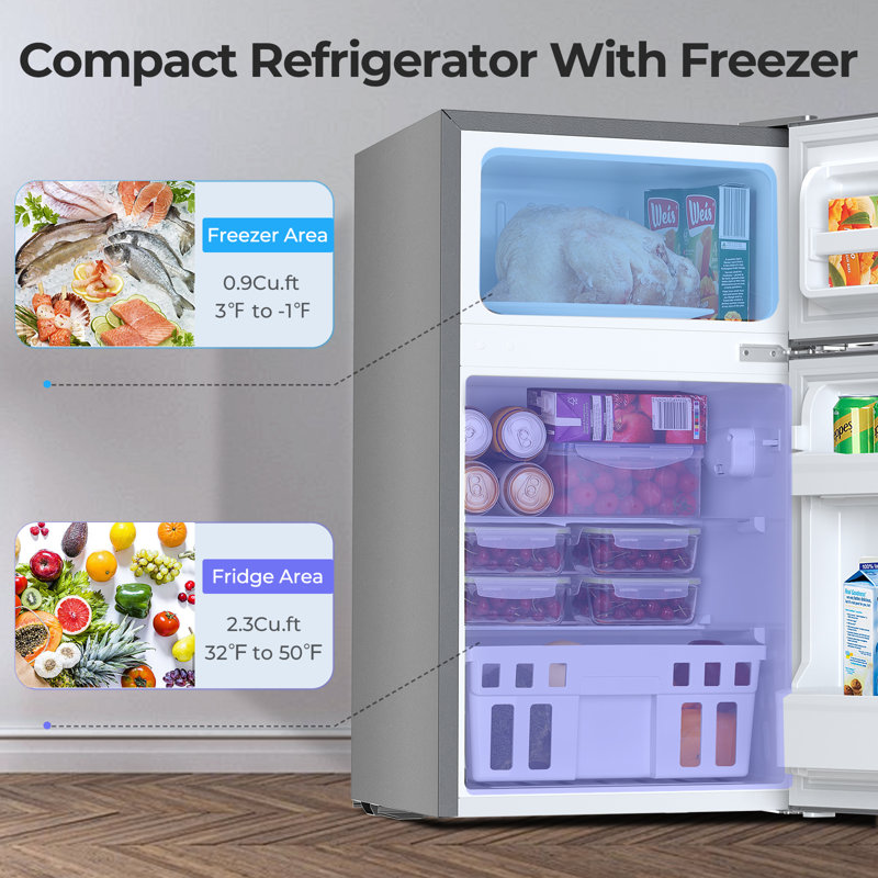 Electatic 3.1 Cu.ft Mini Fridge With Freezer - Compact Refrigerator For Dorm, Office & Rv, Adjustable Thermostat (32°F-50°F Fridge/-1°F-3°F Freezer),Removable Glass Shelves