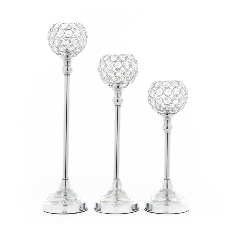 Ensemble de chandelles en cristal et en métal 3 pièces, Argent