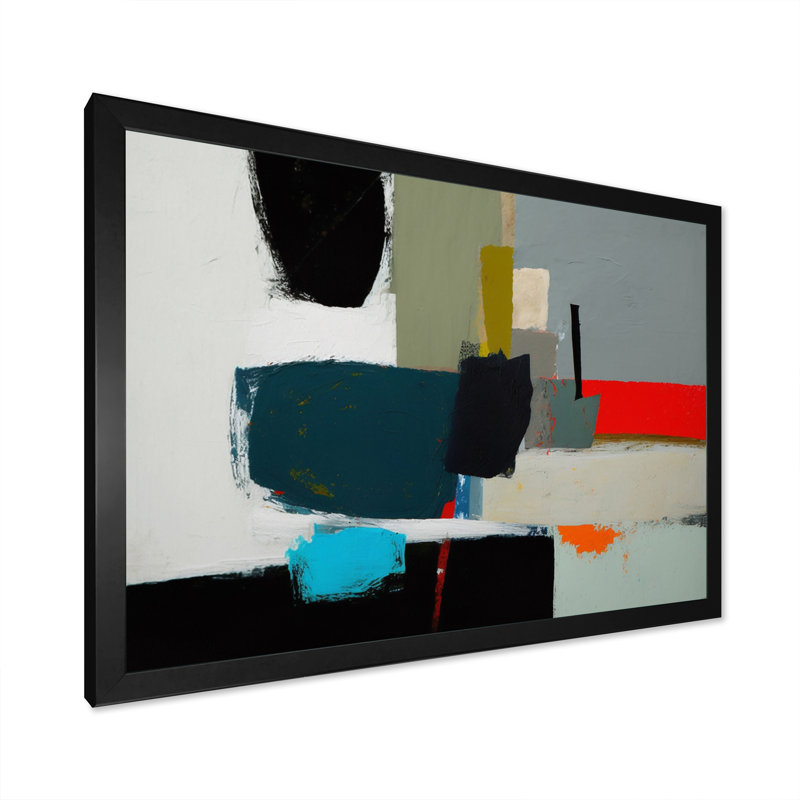 «Touched By Orange II», art mural abstrait sur toile, Cadre d'angle fermé noir, H 12 po x l 20 po x P 1 po