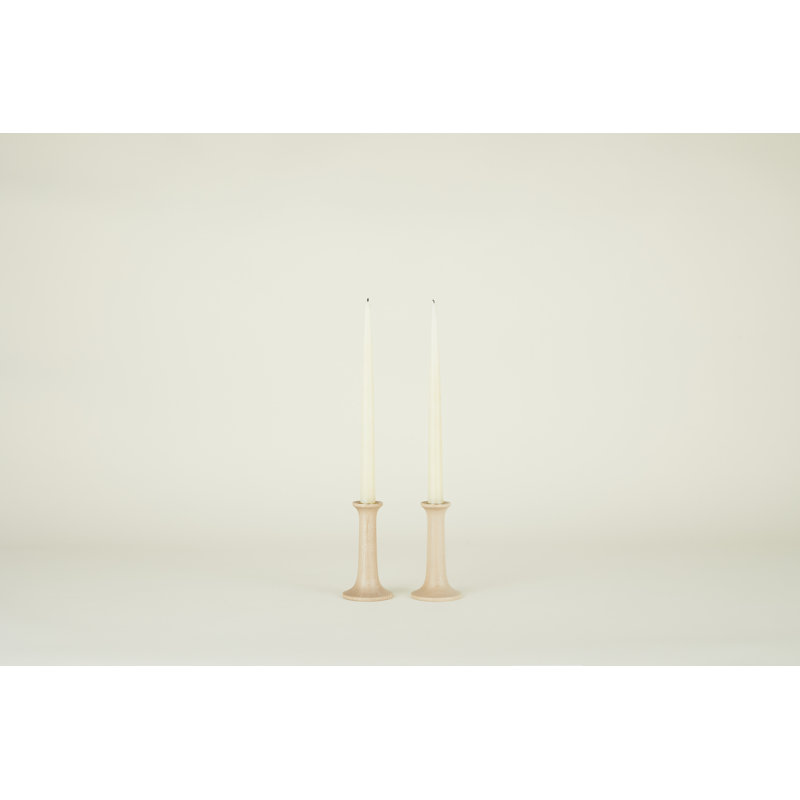 Small Maple Wood Tabletop Candlestick with Gold Finish