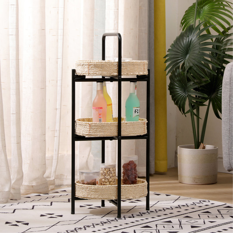 Table d'appoint tissée en corde de papier pour 3 tablettes, Naturel