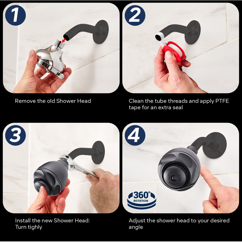 3 Function Massage Shower Head Matte Black Fixed Showerhead , Matte Black
