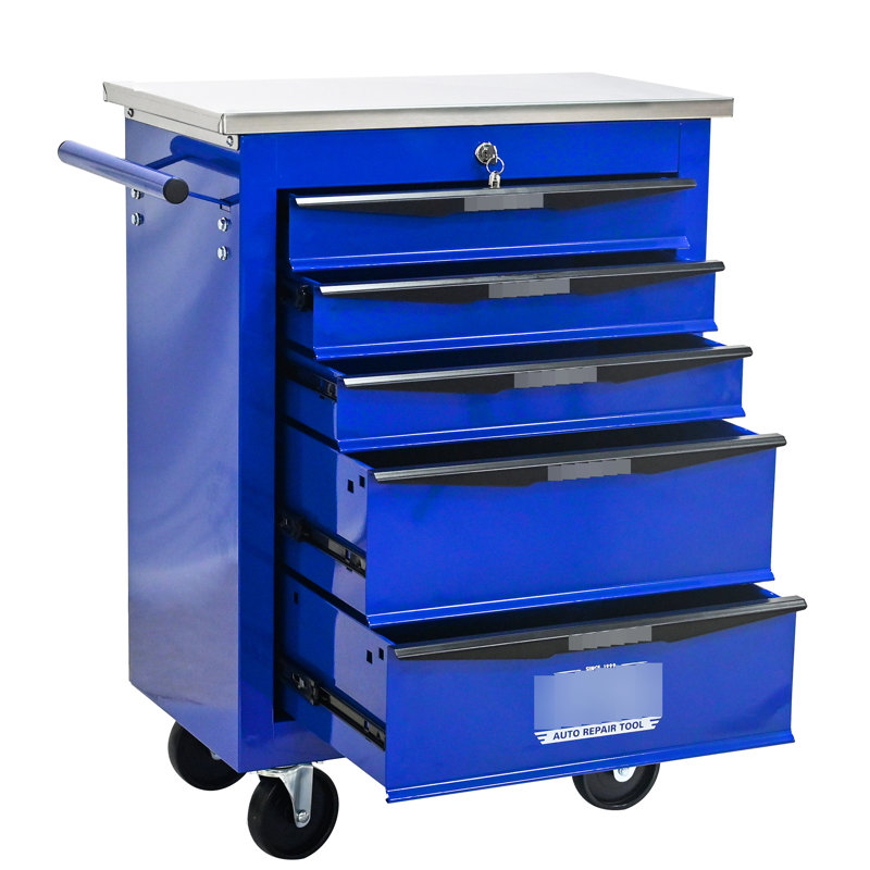 6 porte-outils à 6 tiroirs avec roues, polyvalent pour divers espaces de travail, noir et bleu, glissières de tiroir à roulement, 4 roues universelles freins, 5 chariot multifonctionnel, atelier de roulement et de garage en métal, avec