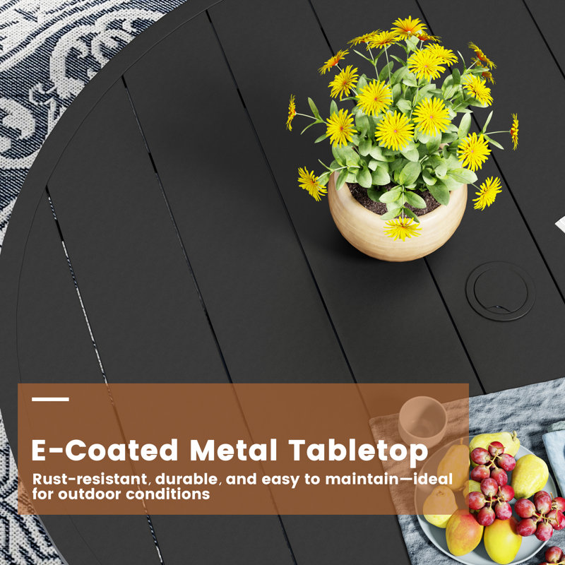 Malnar Round Metal Outdoor Dining Table With Umbrella Hole , 41.73'' in. W 41.73'' in. D, Black