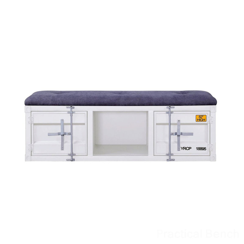 Banc de rangement rembourré Egon, Blanc, H 19 po x L 50 po x P 16 po