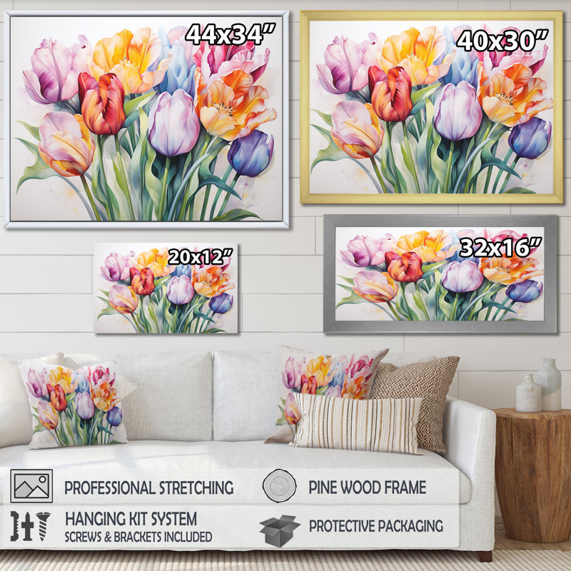 Painted Multicolor Tulips Collage - Tulips Wall Art, 30" H x 40" W x 1.5" D, Wrapped Canvas