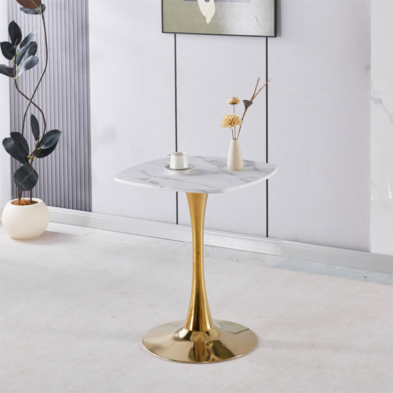 Table de salle à manger 31,5 pouces carré pour 2 à 4 personnes Mid-Century, H 28,93 po x L 31,5 po x l 31,5 po, Gris, Doré