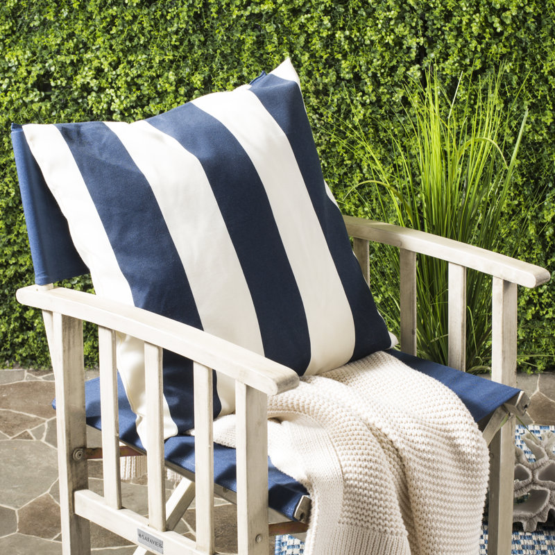 Sally Striped Feather Linen Throw Pillow, 22" x 22", Navy/Blue