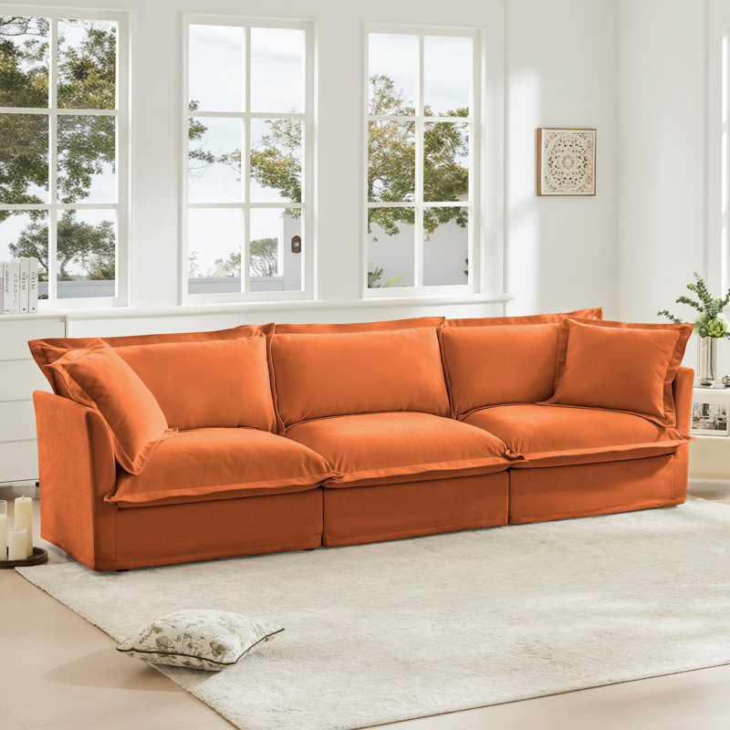 Canapé à housse avec housse, canapé 3 places moderne avec accoudoirs polyvalents, canapé confortable, Orange