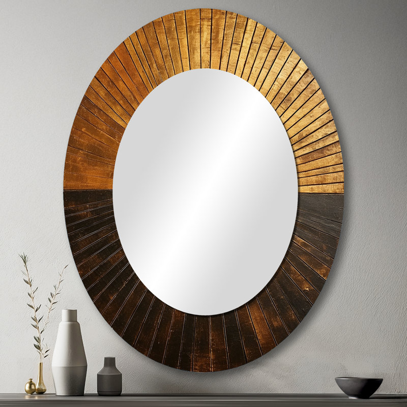 Bronze Brilliance Symetry IV - Abstract Oval Decorative Mirror On Metal, 43" x 33"